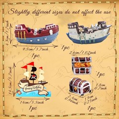 Pirate Ship Cake Topper Nautical Sailboat Model Decoration Set Gold Coins and…