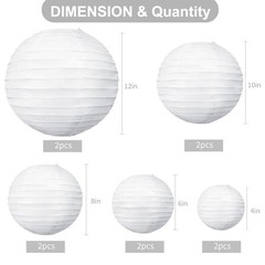 10Pcs White Paper Lanterns Decorative Chinese/Japanese Hanging Round Paper Lante
