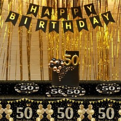 41Pcs 50th Birthday Decorations for Men Women, Black Gold 50 Year Old