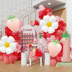 Strawberry Balloons – First Decor – 42 Inch Mylar Pink 1 Number Balloon – Str…