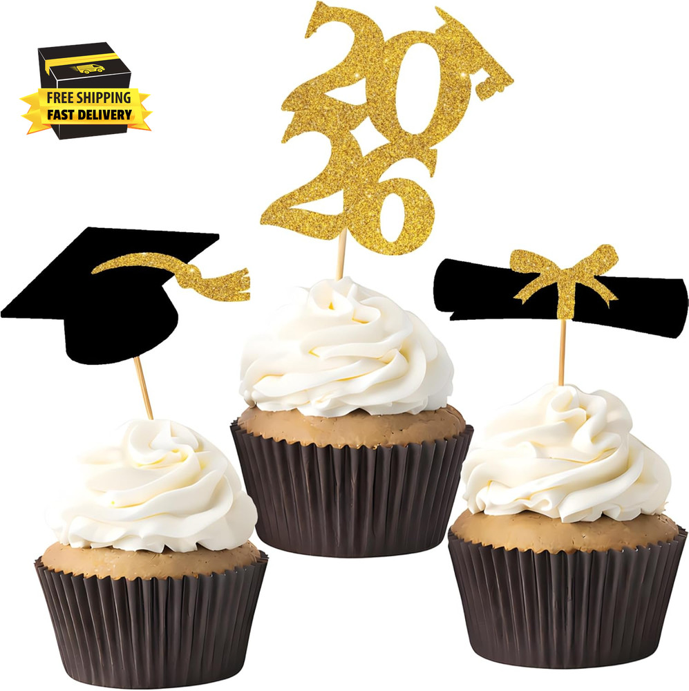 Graduation Decorations 2026-36 PCS Graduation Cupcake Toppers – 2026 Graduation