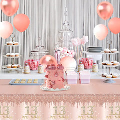 3 Pack 13Th Birthday Tablecloth Decorations for Girls, Pink Rose Gold Happy 13 B