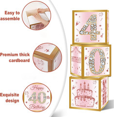 40th Birthday Decorations Boxes for Women – 3PCS Pink Rose Gold Happy 40th Bi…