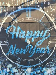 Blue And Silver Glitter Happy New Year Photo Background 8x6ft