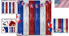 Patriotic Red, Silver, Blue Tinsel Fringe Backdrop – Independence Day Set