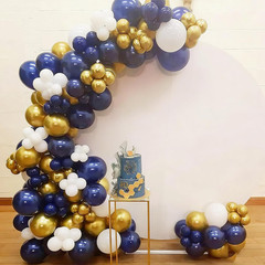 50 Pack Navy Blue Gold Confetti Balloons Pearl White & Metallic Chrome 12 Inch