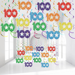 30 Pieces Colorful Hanging Swirls Number 100 Party Decorations 100 Days Foil Swi