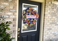 Happy Birthday Balloon Party Front Door Deco Mesh Wreath Gender Neutral