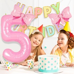 Pink 1 Balloon Number Birthday Decorations for Girls, 40 inches,
