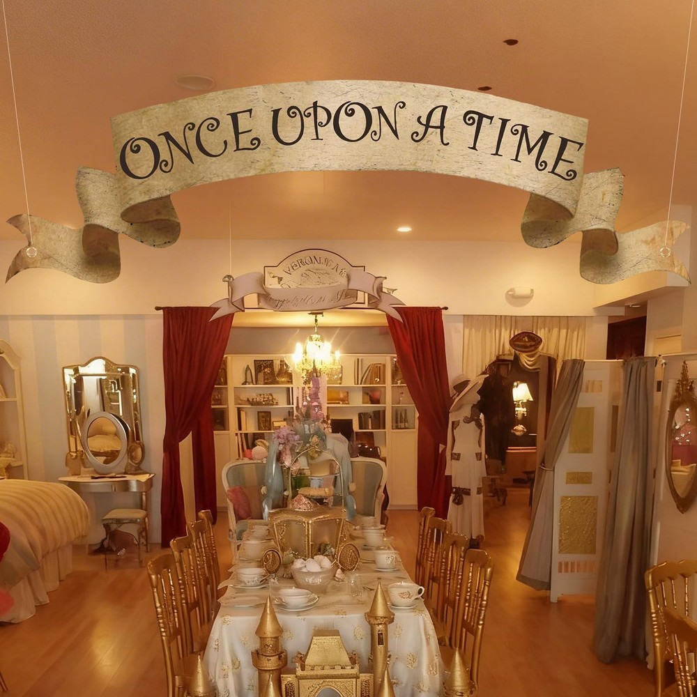 Preboun Once Upon a Time Banner Vintage Princess Magical Sign Fairy Tale Part…