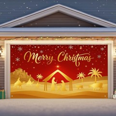 Merry Christmas Nativity Scene Garage Door Banner 13×6 ft Christmas Garage Do…