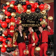 Red Party Decorations for ,Balloon Aich kit,Black Gold Confetti Balloons,Happ…