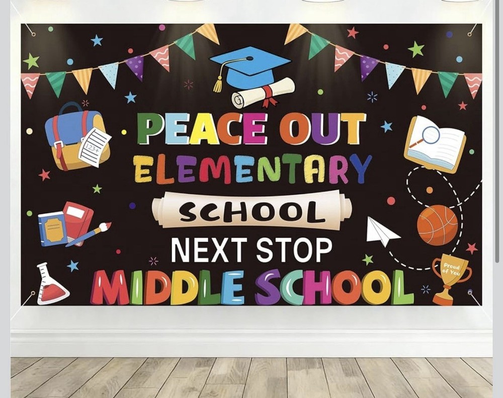 Goodbye Elementary School Next Stop Middle School Banner Backdrop 71 X 43 INCHES