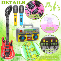 Rock Star Toy Set – 8 Pack Inflatable Instruments, Guitar, Saxophone, Boom Box,