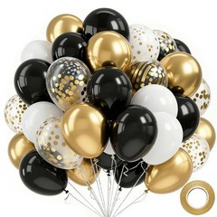 Black and Gold Balloons, 60PCS 12 Inch Confetti Gold and Black Balloons for ,…