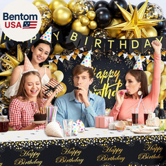 Black and Gold Birthday Decorations for Men Women, 71Pcs Black and Gold Party De