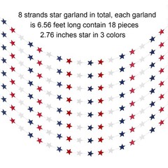 8 Pack Total 52.5Ft Patriotic Star Streamers Banner Blue Red White Star Garla…