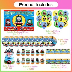 43PCS Thomas Train Party Supplies Set Plates Balloons Banner Cake Toppers