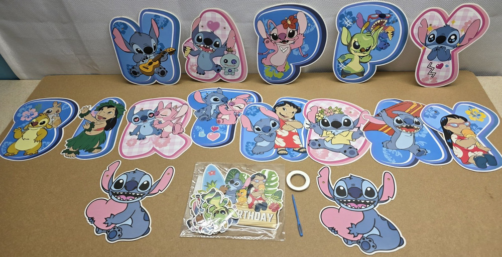 Stitch Cake Topper Cupcake Toppers & Happy Birthday Banner Party Decor Supplies