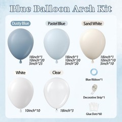 Dusty Blue Balloon Arch Kit with Clear Pastel Blue and White Balloons for Wed…