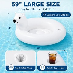 Inflatable Polar Bear Pool Float, Giant 59in Adult Size Inflatable Animal, Dr…