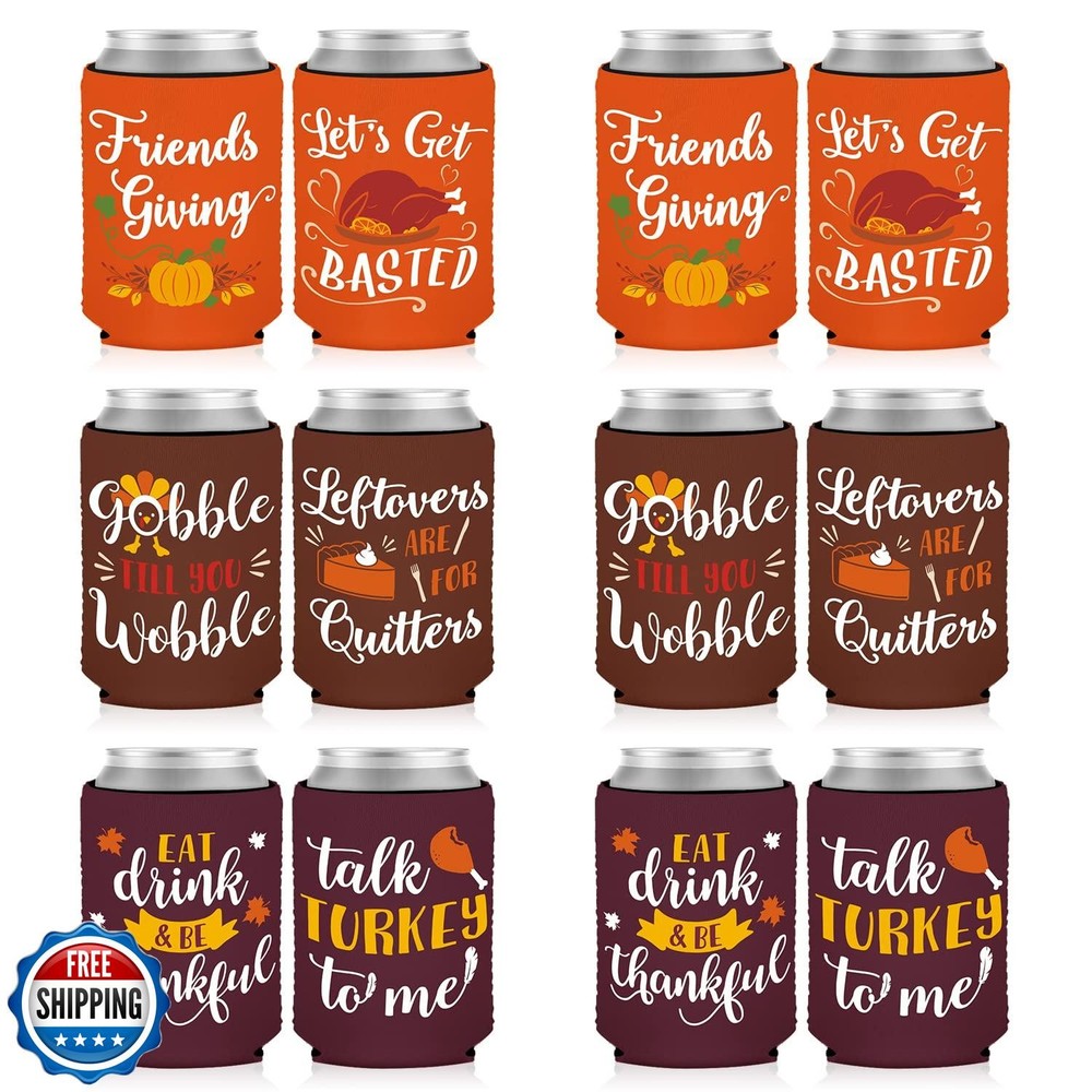 12PCS Friendsgiving Party Decorations Can Cooler Thanksgiving Fall Party Favo