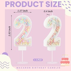 MTLEE Number 2 Candle Pastel Macaron Glitter 3D Rainbow macaron color