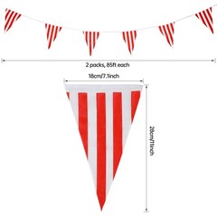 RUBFAC 170ft 120pcs Red and White Striped Pennant Banner, Carnival Circus Decora