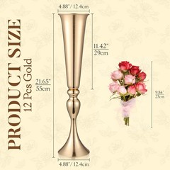 12 Pcs Tall Gold Trumpet Vases for Centerpieces & Wedding Tables – 21.65″ Tal…