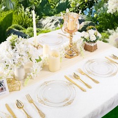 125PCS Clear Plastic Plates – Fancy Clear Gold Disposable Plates Include 25 D…