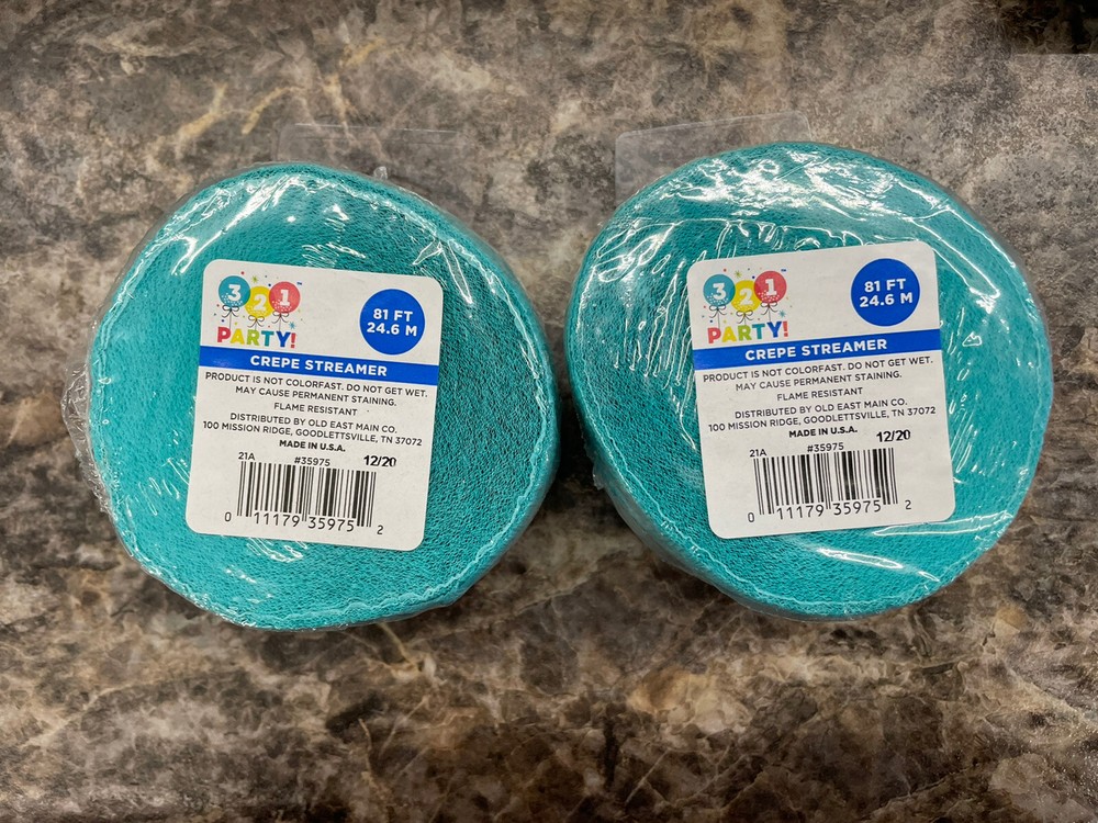 2 Pack 321 Party Crepe Party Streamers 81 ft Each Teal
