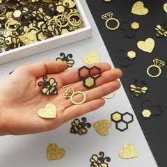 200 PCS Bee Bridal Shower Confetti Black Gold Glitter Table Decor
