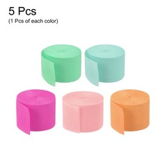 Crepe Paper 2 Inch x 27 Ft, Orange, Mint Green, Colorful Set, Pack of 5