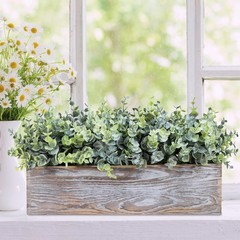 Winlyn 14″ Artificial Eucalyptus in Rustic Rectangular X 6″ X 8.3″, Green