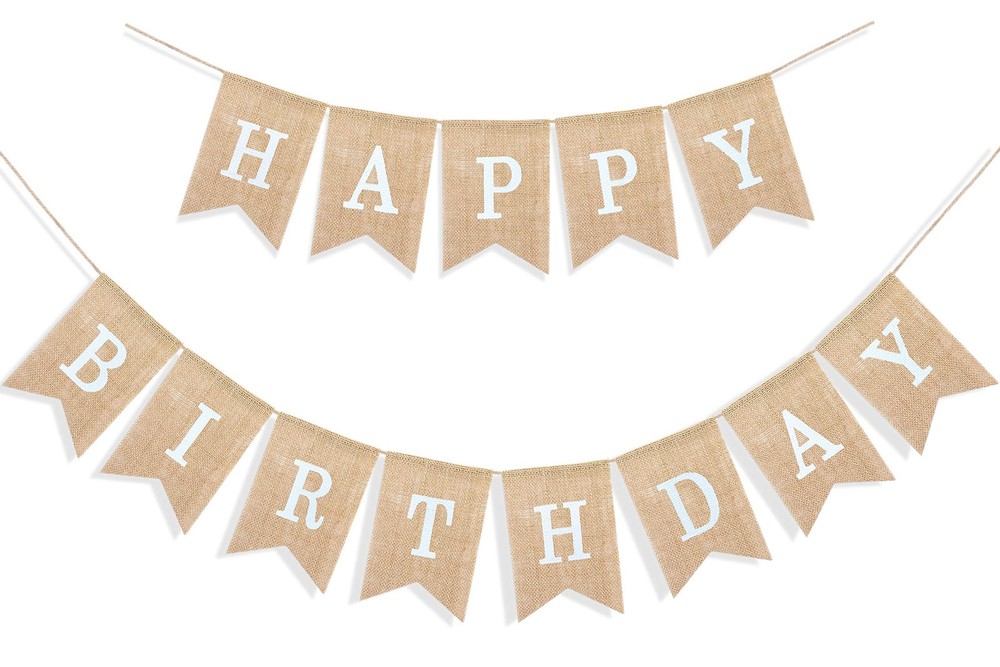 Neutral Burlap Banner, Birthday Party Decor, Boho Flags, 2 In 1