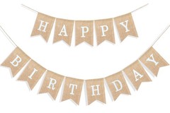 Neutral Burlap Banner, Birthday Party Decor, Boho Flags, 2 In 1