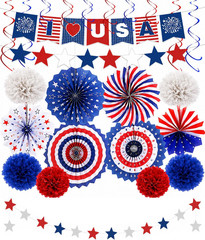 34PCS 4Th of July Decorations Patriotic Decorations Love USA Banner Red White Bl