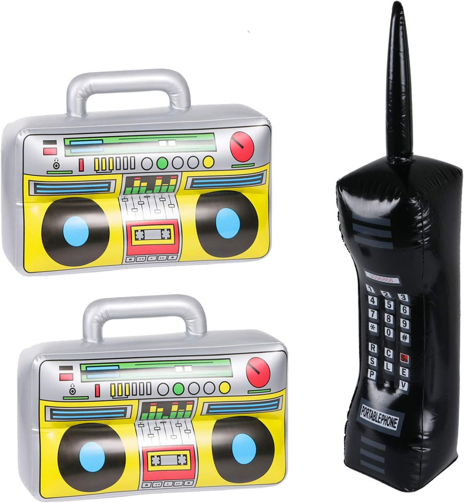 3PCS Inflatable Boombox and Mobile Phone – 80S 90S Party Supplies Decorations Co