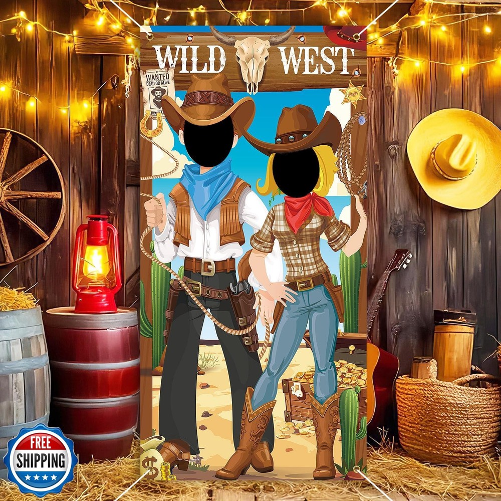 Western Cowboy Backdrop Decorations Party Wild West Photo Prop Backdrop Banne