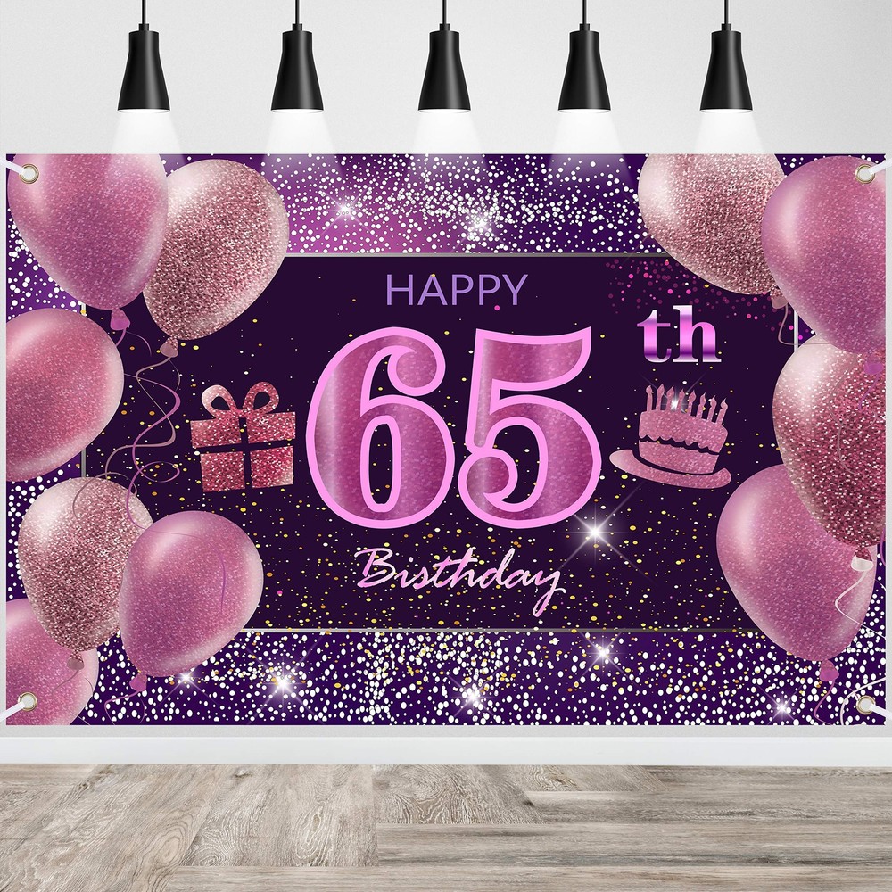 65th Birthday Decorations for Girls Happy Birthday Banner Pink Decorations fo…