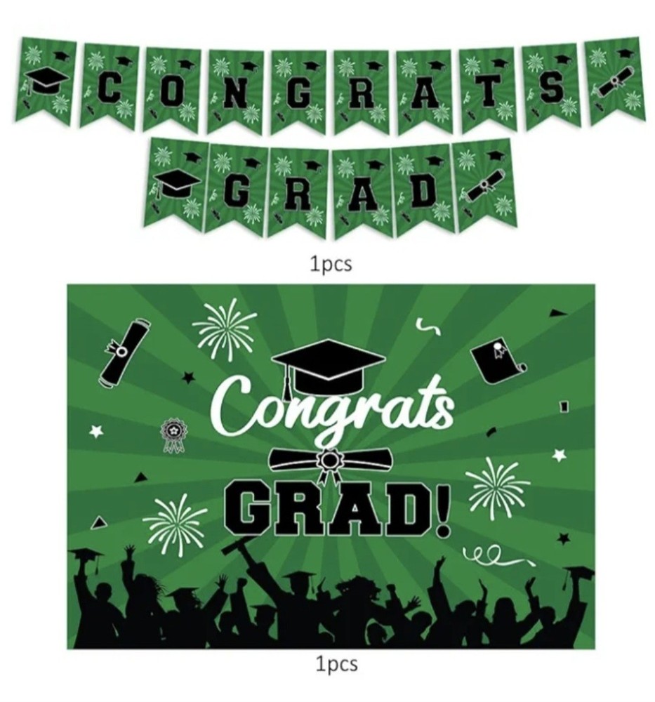 Congrats Grad 19 Pc Green/Black Banner & Balloons Set (A105/6)