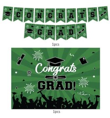 Congrats Grad 19 Pc Green/Black Banner & Balloons Set (A105/6)