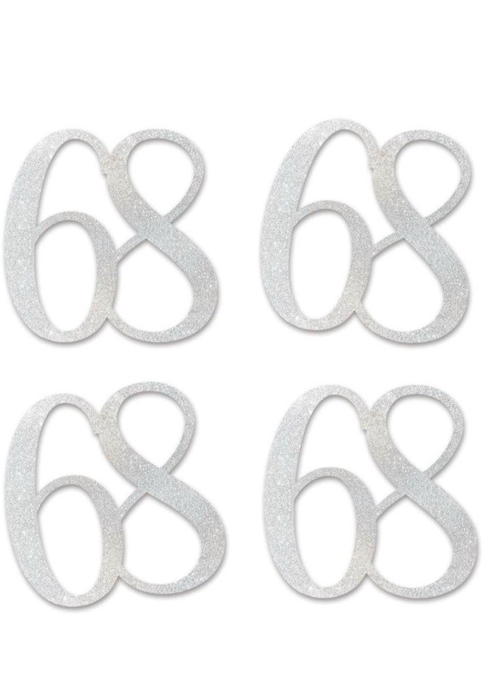Silver Glitter 68 Cut-Out Numbers 68th Birthday Party Anniversary Decorations…