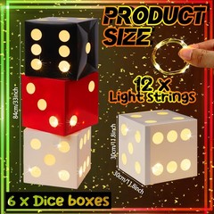 12 Pcs Large Casino Dice Boxes with String Light 11.8 Inch Casino Theme Party…