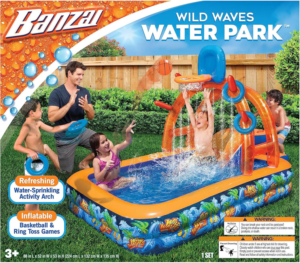 Wild Waves Inflatable Backyard Water Park, 88″ x 52″ x 53