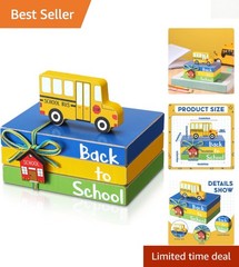 Rustic 4-Pc Wood Bus Centerpiece & Mini Book Set – Back to School Decor