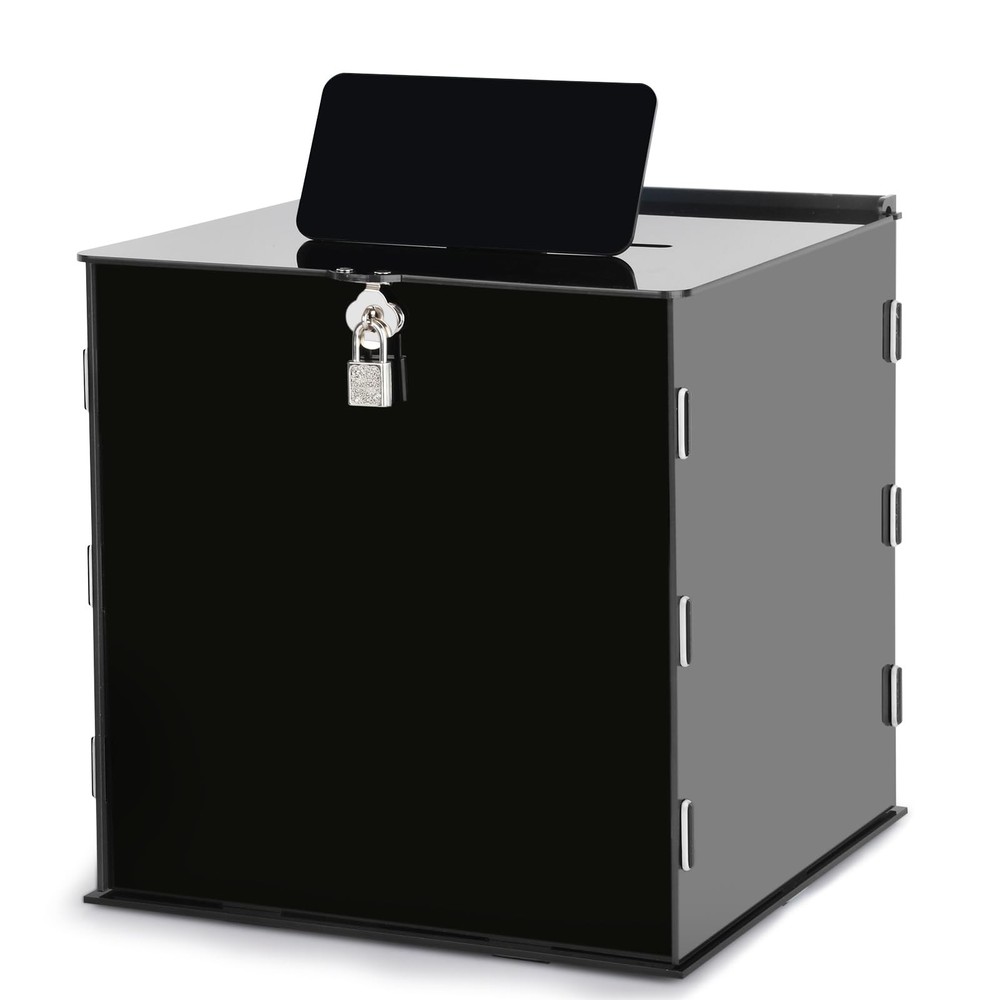 Fowecelt Black Acrylic Wedding Card Box with Lock, 10″ × 9″ × 10″,