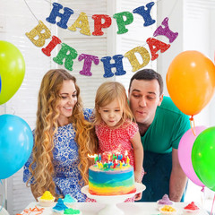 Glitter Colorful Happy Birthday Banner Birthday Party Decorations Sign Garland B