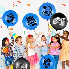 32 Pcs Video Game Punch Balloons Pixelated Punch Ball Balloons (Blue, Black)