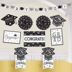 Geometric Monochrome «Congrats Grad» Room Decorating Kit – 10 pcs